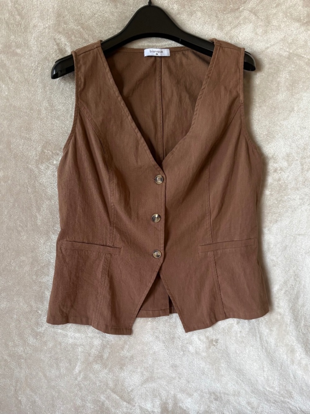 Blanque Women’s 3 Button Waistcoat Vest Brown Earth V-Neck Size XL